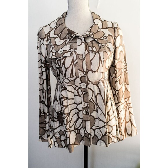 Vintage Boho Chic Size 4 Womens Linen blazer Shacket Iridescent brown ivory - Picture 1 of 5